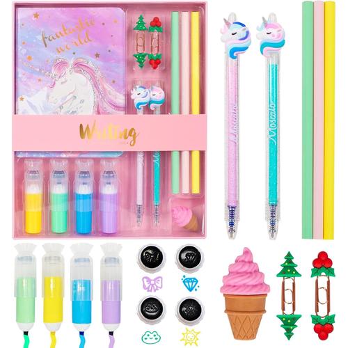 Licorne Licorne Agenda Licorne Pour Les Filles, Set De Papeterie Pour La Rentrée Scolaire Avec Cahier, Surligneurs, Stylos Gel, Crayons,