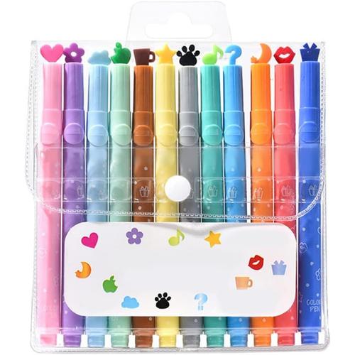 12 Couleur 12 Couleur Marqueurs De Tampon, Jolie Nouveauté Stater Highlighter Pen Marqueur Assorti Love Star Music Cloud Kiss Shape School Kids