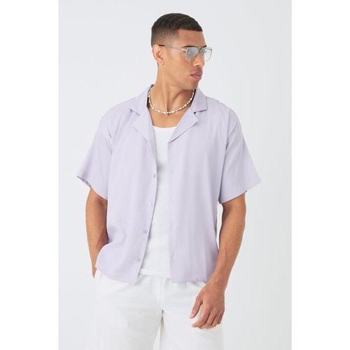 Short Sleeve Boxy Satin Shirt Homme - Violet - M, Violet