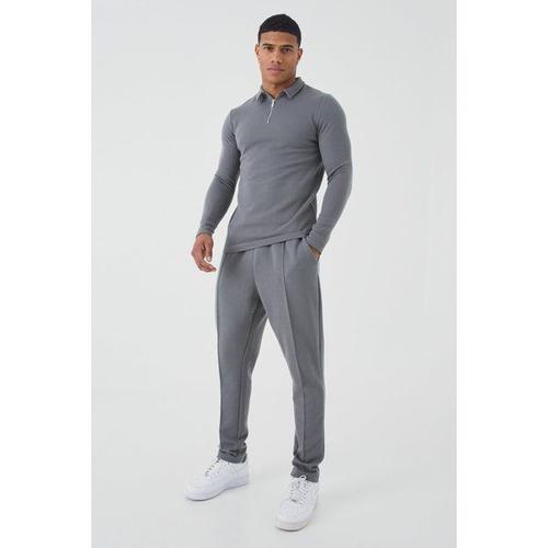 Ensemble Moulant Avec Polo À Manches Longues Et Jogging Homme - Gris - S, Gris