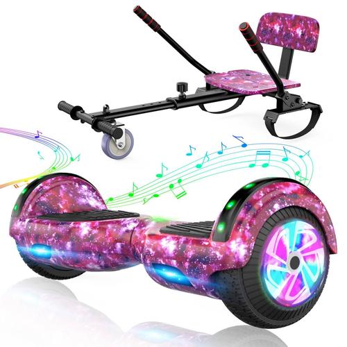 Sisigad Hoverboard + Hoverkart Ajustable,6.5" Scooter Bluetooth Led,Batterie 2.6ah,Portée 7-10km,Capacité De Poids 70kg - Violet