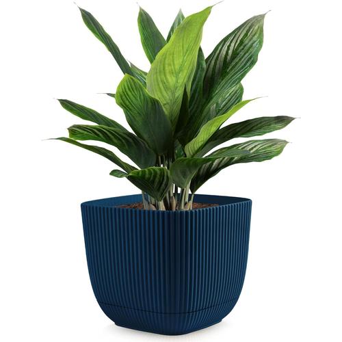 Turquoise - Pot De Fleurs D'intérieur Et D'extérieur 1.8l, Jardinière Carrée En Plastique Avec Soucoupe (Réservoir D'eau) Bleu Canard 15x15x13 Cm - Différentes Couleurs Et Tailles Du Bac