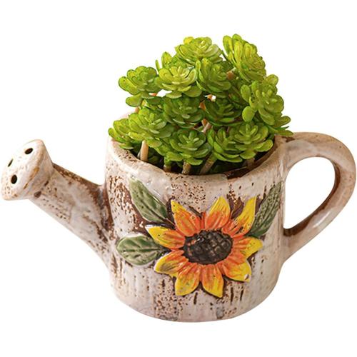 Pot de Fleur Planteur de Tournesol, planteur de Tasse de thé,Pot de Fleur de Tasse à thé en céramique | Pot Succulent en Forme d'arrosoir, jardinière Ronde Peu Profonde pour la Verdure intérieure