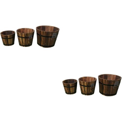 Brun 6 Pièces Pot De Fleurs Tonneau Cache-Pot En Bois Pots De Jardinières En Bois Rustique Jardinières En Bois Rustiques Petit Seau En Bois Cache-Pot Rustique Récipient Bois Massif