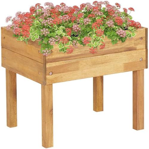 Marron Bois Massif D'acacia Jardinière Surélevée Bac À Plante Pot À Fleurs Bac À Fleurs Légumes Herbes Véranda Jardin Patio Extérieur 50x40x45 Cm