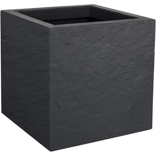 Unique - Pot Carré Volcania'up 21 L - Décor Imitation Pierre - Simple Paroi - Zone De Rétention D'eau - 29,5 X 29,5 X 29,5 Cm - Gris Galet