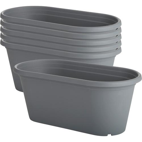 Ardoise Jardiniere Plastique, Bac A Fleurs Rectangulaire 50cm, 6x Jardinières Extérieures Et Interieures Avec Drainage Pour Fleurs Et Plantes, Balcon, Serre, Jardin, Veranda, Patio - Gris Ardoise