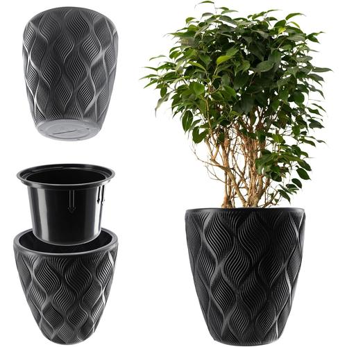 Anthracite Pot de Fleurs Haut, Jardinière en Plastique de Grande Taille avec Motif Moderne pour Sublimer Votre Intérieur ou Extérieur, Bac à Fleur (Anthracite, 42 cm)