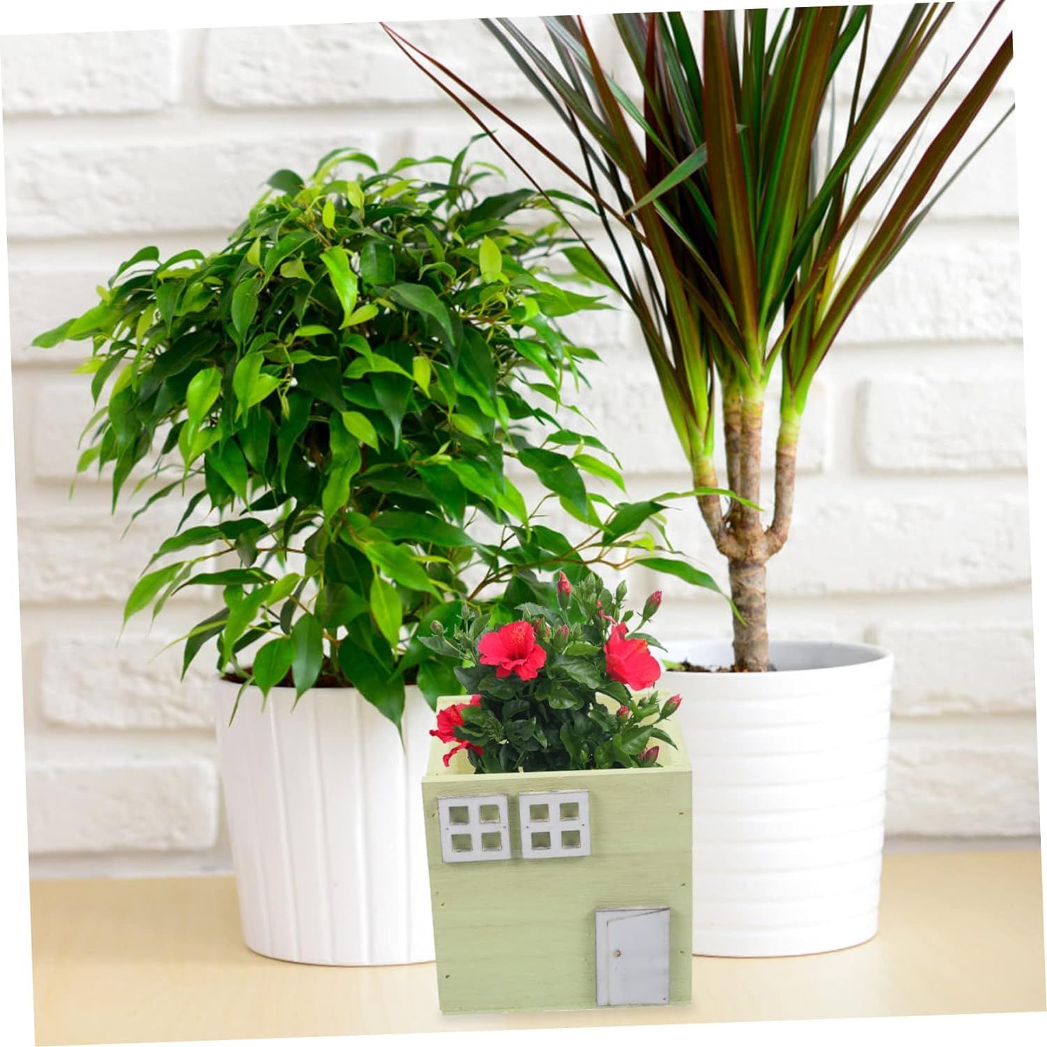 Jaune 5 Pices Pot De Fleurs En Bois Jardiniere Terrasse Pot... - 3