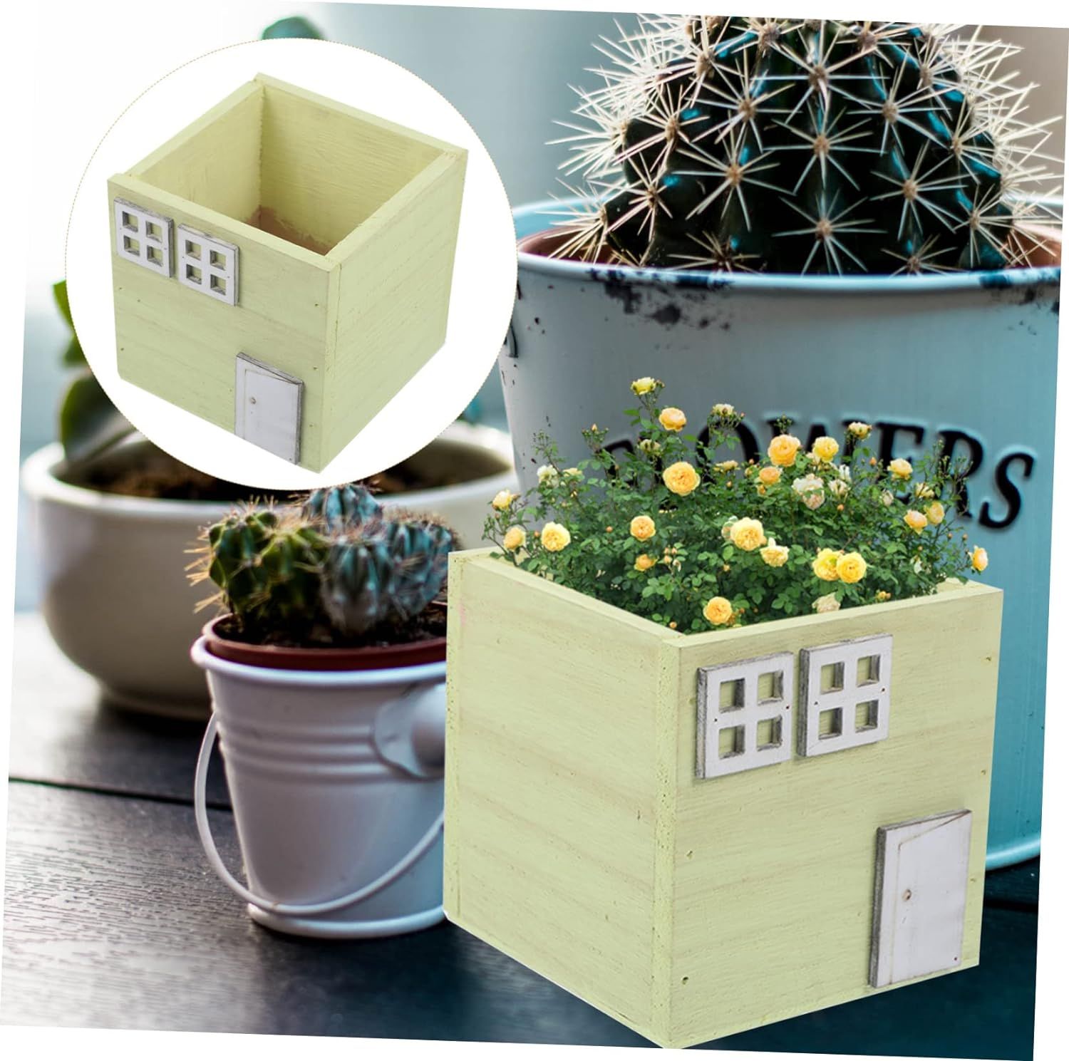 Jaune 5 Pices Pot De Fleurs En Bois Jardiniere Terrasse Pot... - 7