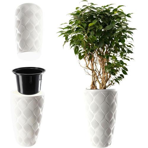 Blanc Pot De Fleurs Haut, Jardinière En Plastique De Grande Taille Avec Motif Moderne Pour Sublimer Votre Intérieur Ou Extérieur, Bac À Fleur (Blanc, 58.5 Cm)