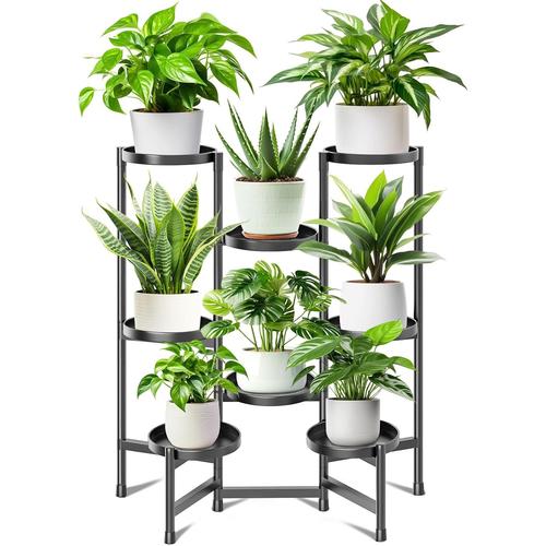 Noir Support Pour Plantes En Métal Étagère À Plantes À Plusieurs Étages Escalier Pour Coin De La Pièce, Salon, Balcon, Terrasse, Cour (8 Couches, Noir)