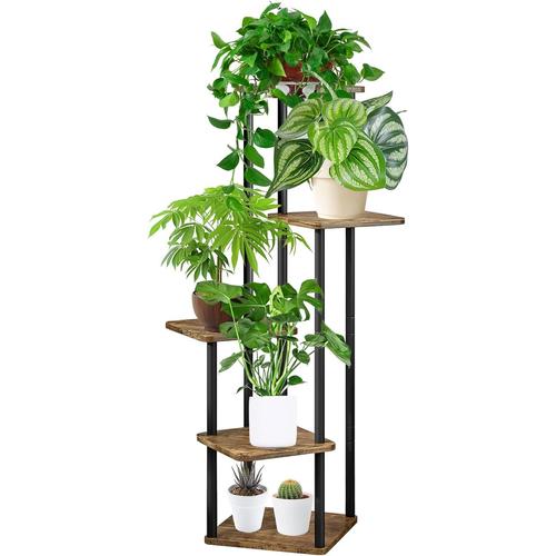 Noir B 5 Niveaux Support De Plante En Métal Bois, Multiple Étagère À Fleurs Support De Pots Fleurs Porte Plantes Interieur, Décoratif Présentoir Étagère De Pots Fleurs Pour Salon Balcon (A) (Noir A)