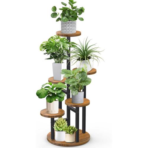 Noir Support Pour Plantes, Étagère D'angle En Bois, 6 Niveaux Support Pot De Fleur, Metal Présentoire De Jardin, Intérieur/Extérieur Étagère De Rangement, Salon/Balcon/Bureau Décoratif Multifonction