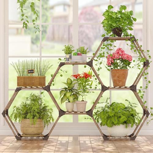 La Nature Hexagonal Support Pour Plantes D'intérieur, Étagère Pour Lantes D'extérieur, Étagère À Plantes Transformable Pour Fenêtre, Jardin, Balcon, Salon - 7 Tablettes Polycarbonate (Pc)