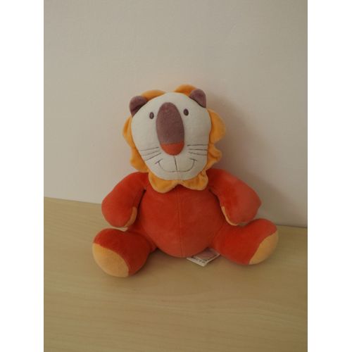 Peluche Doudou Lion Orange Rouge Marese