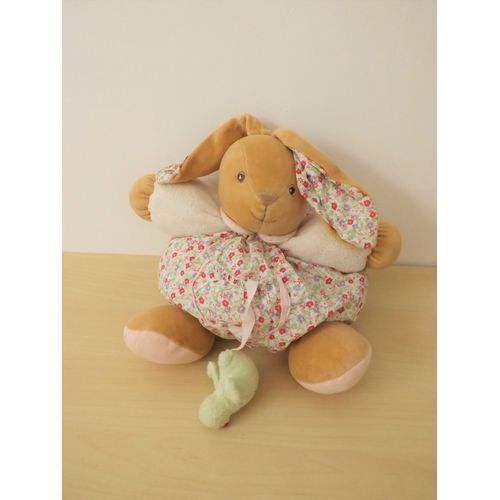 Peluche Doudou Lapin Rose Fleurs Oiseau Vert Kaloo