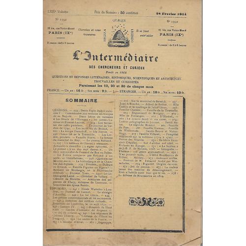 L'intermédiaire Des Chercheurs Et Curieux N° 1392 - 28 Février 1914