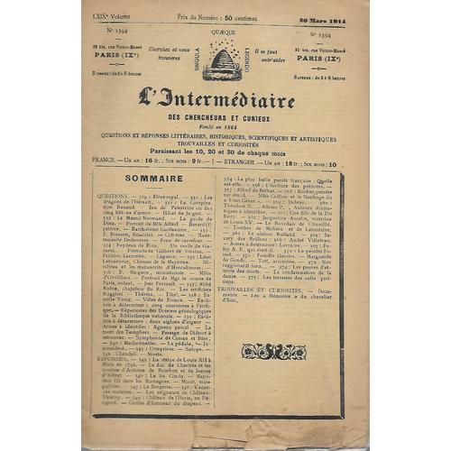 L'intermédiaire Des Chercheurs Et Curieux N° 1394 - 20 Mars 1914