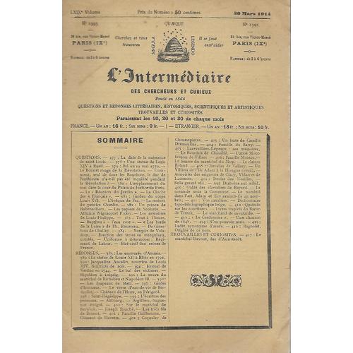 L'intermédiaire Des Chercheurs Et Curieux N° 1395 - 30 Mars 1914