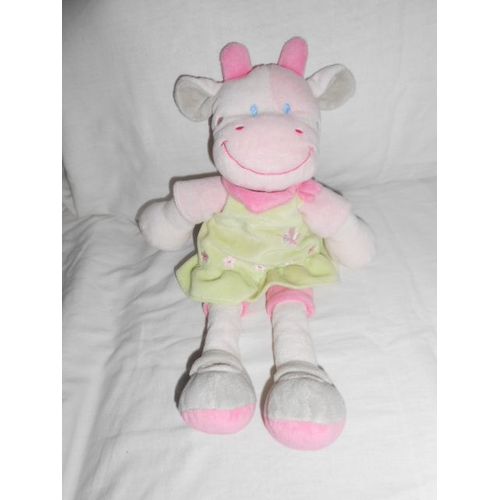 Doudou Nicotoy Vache Rose Vert Papillon Fleur Chausson Gris Bandana Foulard Rose 37cm