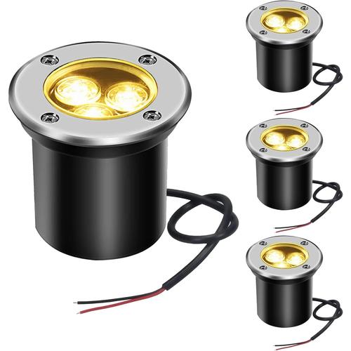 Blanc Chaud Spot Led Extérieur Encastrable 4 Pack 3w Ip65 Spot Encastrable Led Terrasse Rond 300 Lumen Lampe D'éclairage De Jardin Extérieur, Pour Jardin Chemin Cour Garage(Blanc Chaud)