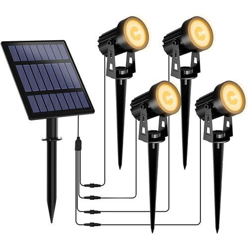 Orange Lampe Solaire Exterieur, Spot Solaire Exterieur Jardin Avec 2 Modes D'éclairage Etanche Ip65 Auto On/Off Avec 4 Pack Blanc Chaud 3m Cable