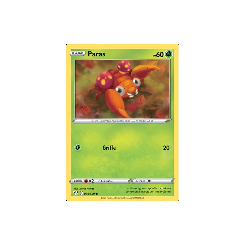 Carte Pokemon - Paras - 3/189 - Epée Et Bouclier 3 Ténèbres Embrasées