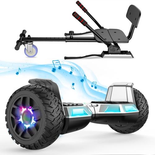 Hoverboard 8.5" Enfant + Hoverkart Ajustable,Sisigad Scooter Argent Avec Bluetooth,Roue Flash,Vitesse Max 10km/H,Capacité De Charge 70kg