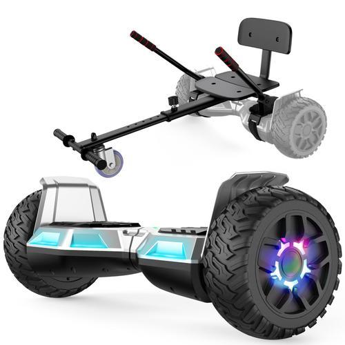 Hoverboard Tout Terrain Argent + Karting Ajustable Sisigad 8.5" Gyroscope Avec Bluetooth,Batterie 5.2ah,Capacité De Charge 70kg