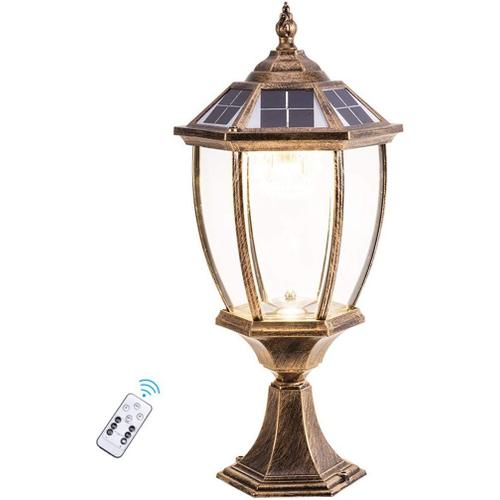 A Européenne Post Lumières, Lampadaire Solaire En Aluminium Lampe D'extérieur Rustique Sur Pied LED Lanterne IP65 Aménagement Paysager éclairage De Décor Pour Patio Jardin étang Porche Jardin,A