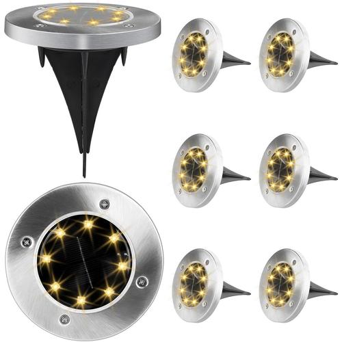 Argent 8 Led Lumière Solaire Extérieur Jardin, 8 Pièces Lampe Solaires Au Sol Étanche Luminaire Jardin Eclairage Chaud Blanc Pour Chemin Cour Terrasse Pelouse Jardin