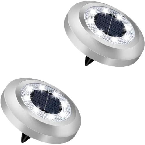 Blanc Froid Lot De 2 Lampes Solaires De Sol Améliorées Pour Jardin, Terrasse, Pelouse, Allée, Cour, Paysage (Lumière Blanche)