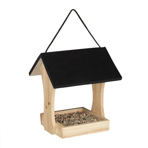 Mangeoire D¿Extérieur Pour Oiseaux, Abri En Bois, Cabane À Suspendre, Hlp 25,5 X 23 X 21 Cm, Pour Jardin, Noir