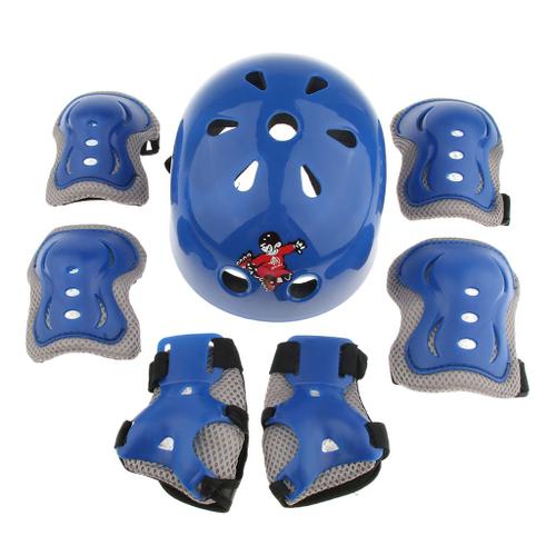 7 Pièces Kit de Protection Roller Casque Protège-Paume Coudière Genouillère  pour Skateboard Roller Vélo Patin à Glace Enfant Bleu m