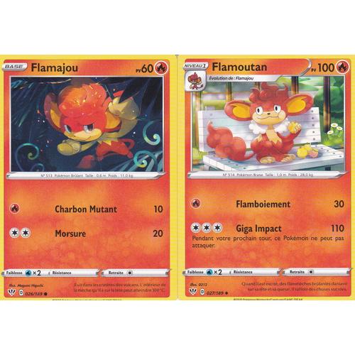 2 Cartes Pokemon - Flamoutan 27/189 Et Flamajou 26/189 - Épée Et Bouclier 3 - Ténèbres Embrasées