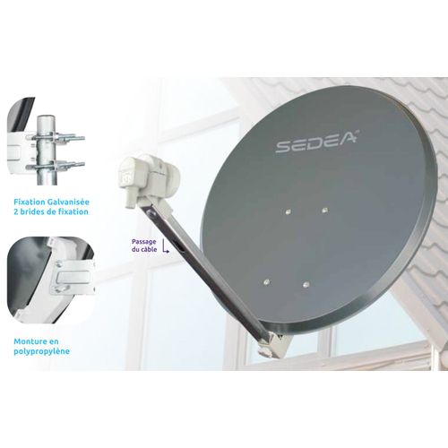 KIT SEDEA PARABOLE 65 CM EASY ACIER ANTHRACITE + LNB