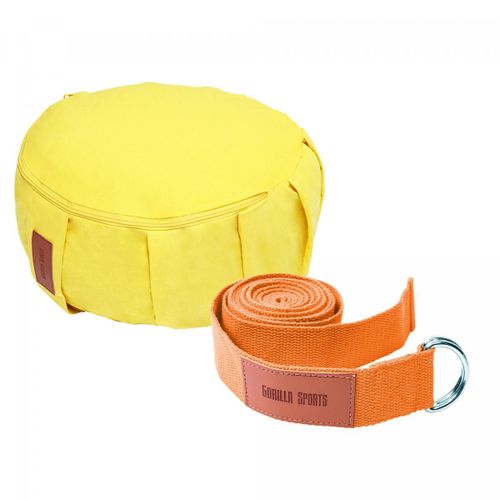 Gorilla Sports - Ensemble De Yoga : Coussin Et Sangle Assortis - Couleur : Jaune
