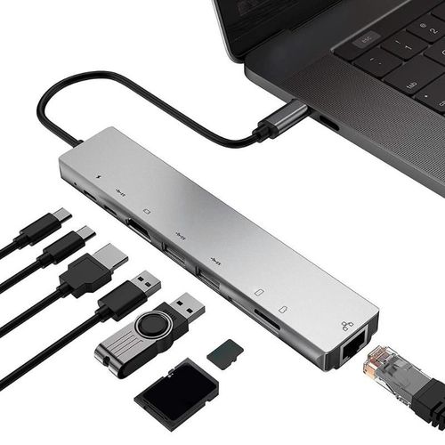 8 en 1 type-c HUB USB-C a 4K HDMI 2 USB3.0 RJ45 PD TF carte memoire convertisseur adaptateur Station d'accueil pour ordinateur portable