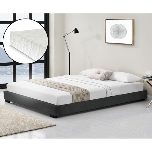 Lit Moderne Avec Matelas Cadre De Lit Lit Adulte Mdf Rembourré Avec Similicuir Plaque De Bois Plastique Polyester Noir 214 X 186 X 20,5cm Corium