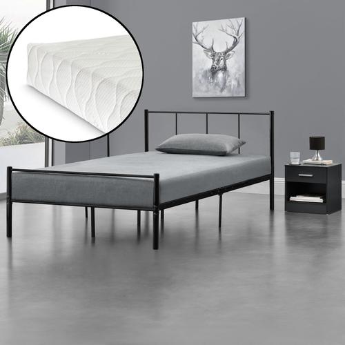 [En.Casa] Cadre De Lit Avec Matelas Cadre De Lit Pour Adultes Métal Et Mousse À Froid Housse 100% Polyester Noir 209,5cm X 121,5cm X 81,5cm