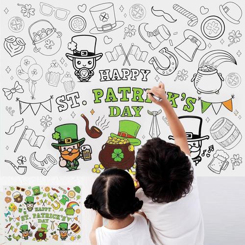 2pcs Nappe À Colorier Pour La Saint-Patrick, Affiche À Colorier Géante 110x80cm Chemin De Table À Colorier Pour Les Décorations Artisanales De La Saint-Patrick Cadeaux Activités De Jeux