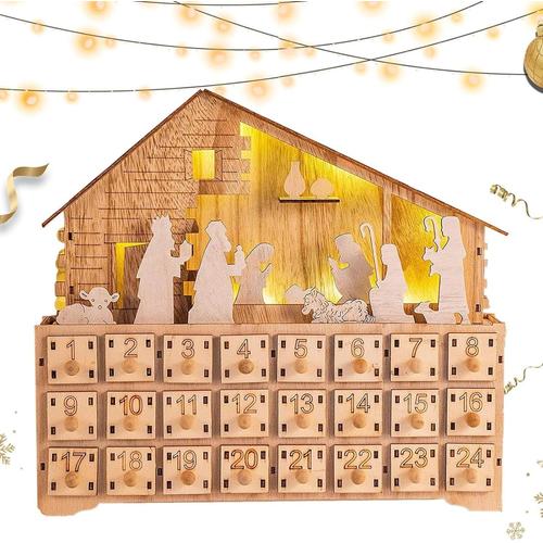 Calendrier de l'Avent en bois - Crèche de Noël en bois - Décoration de Noël