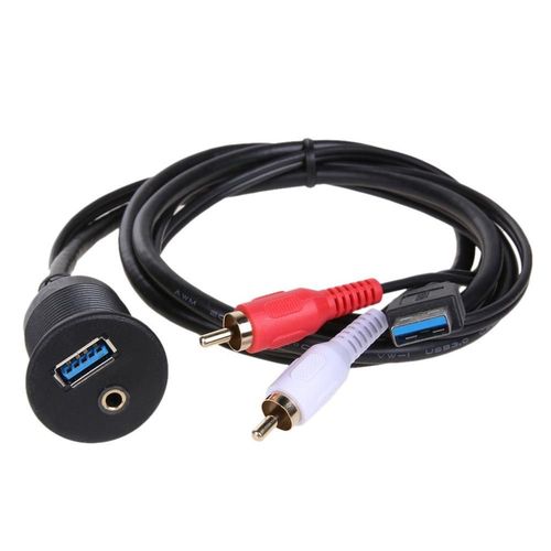 1m voiture tableau de bord encastré panneau USB 3.0 3.5mm AUX RCA Extension encastré mâle à femelle câble voiture style tableau de bord