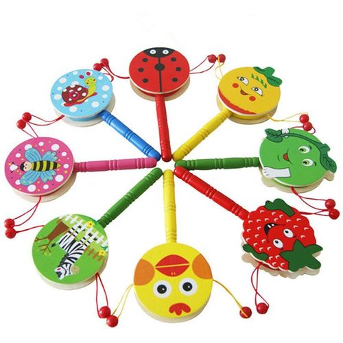 Vente Chaude 2019 Mode Bébé Garçons Filles Tambour Jouet En Bois Hochet Granule Tambour Dessin Animé Instrument De Musique Jouet Pour Enfant Enfants Cadeau