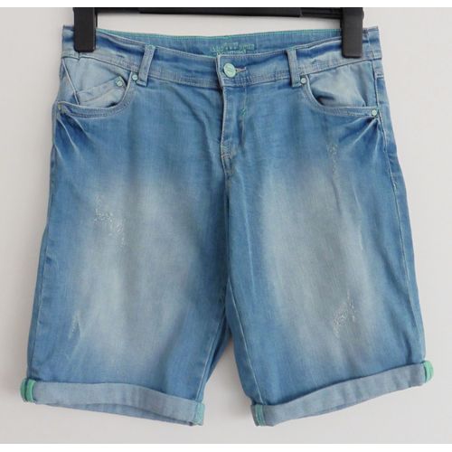 Short Jean Bleu Délavé Griffé À Revers. Promod. Coton. Elasthanne. Taille 38