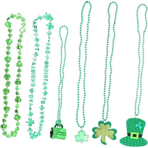 Décor Vert 12 Pièces Collier Jour Irlandais collier vert St. costume de jour de patrick décor colliers pendentif perles accessoires de costumes cou Yingshi collier suspendu