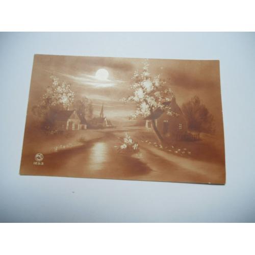 Theme Divers Carte Ancienne Couleur Marron De 1926 Clair De Lune Ruisseau Arbre Maison Edit P C Paris N°1253 /Tbe