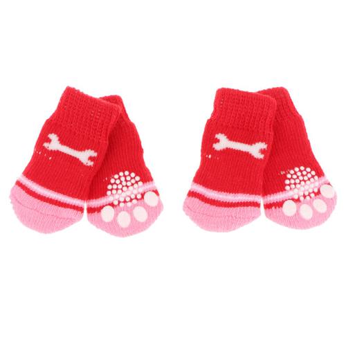 4pcs Chaussettes Antidérapantes Imprimé Osseux Chaussons Pour Chien Chat S