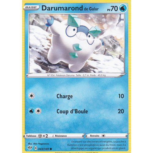 Carte Pokemon - Darumarond De Galar - 43/189 - Épée Et Bouclier 3 Ténèbres Embrasées